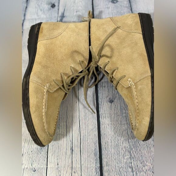 Lands End Classic Camel Brown Suede Lace Up Preppy Casual Chukka Ankle Boots 7 - Picture 5 of 8